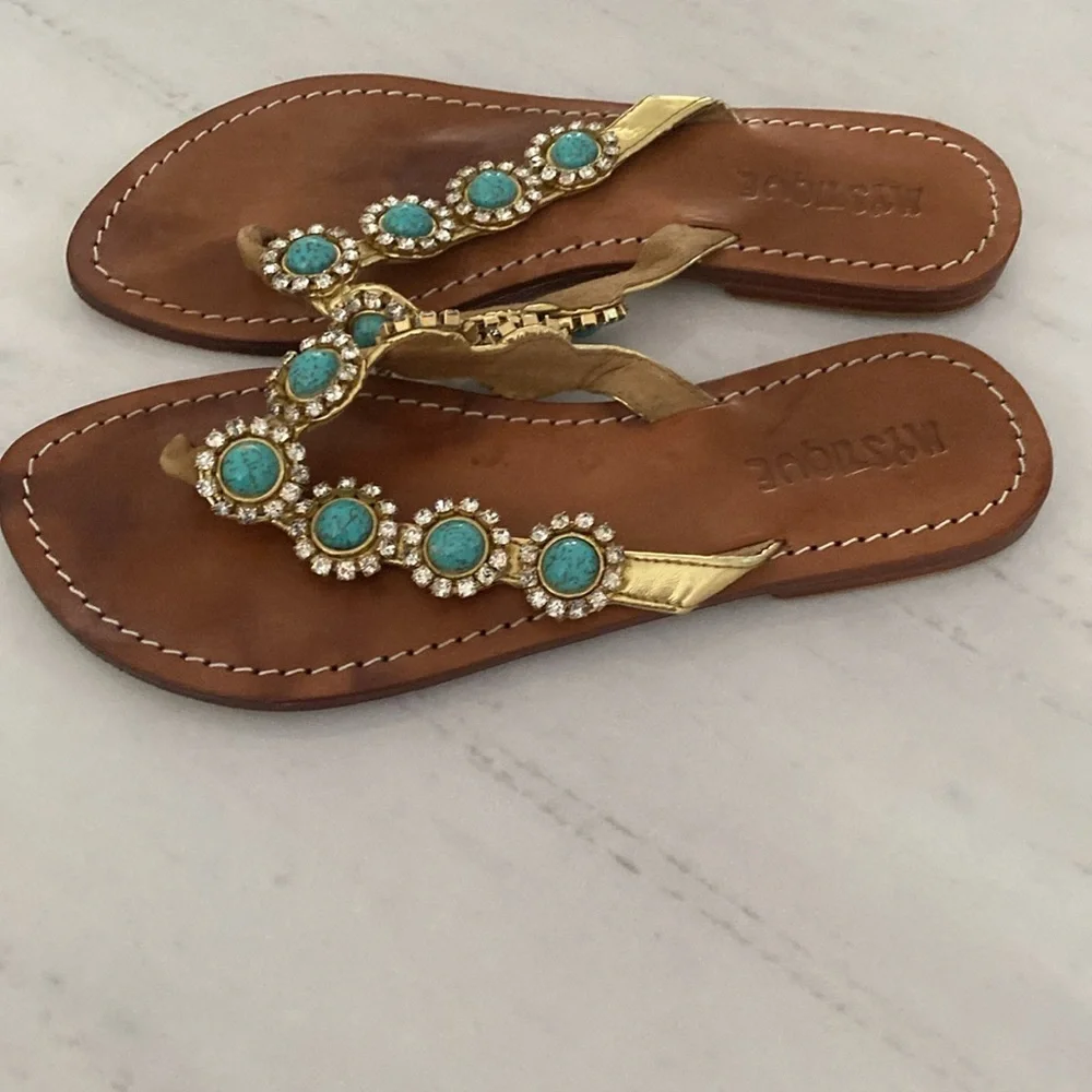 Mystique Boutique Gold and Turquoise Sandals